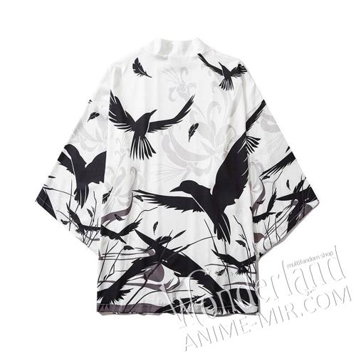 Японское кимоно - белое с черными воронами / Haori - white with black crow